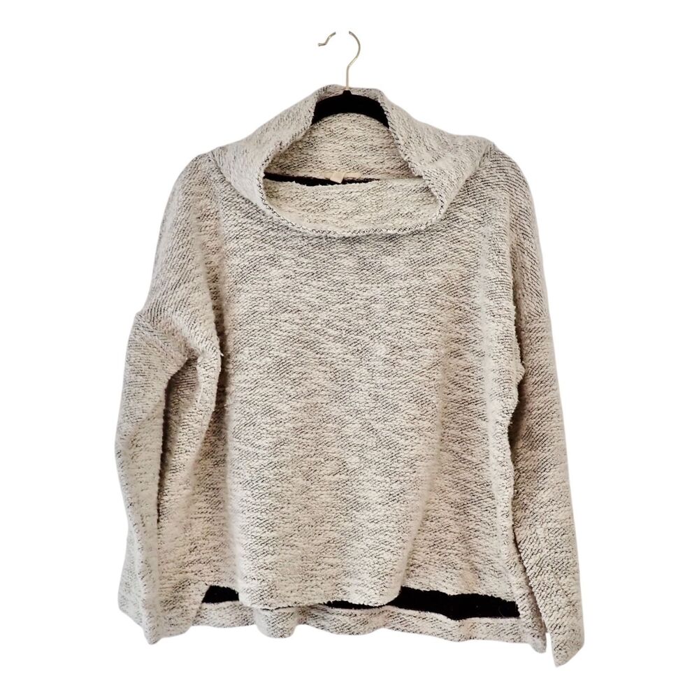 Eileen Fisher Boucle Sweater Large Boxy Cowl Neck Pullover Organic Cotton Gray